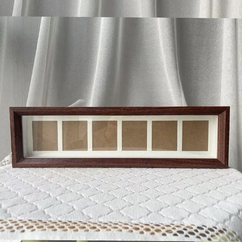 6 Rows Walnut Photo Display Frame Banknote Storage Box Creative DIY Art Work Accessory Office Home Desktop Table Decor
