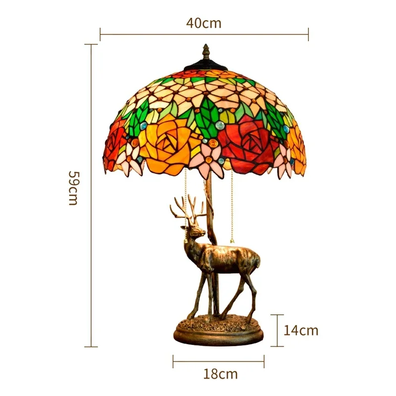 16 Inch Vintage Rose Tiffany Glass Victorian Lamp Shade Decorative Desk Lamp Living Room Bedroom Bar Decorative Elk Table Lamp