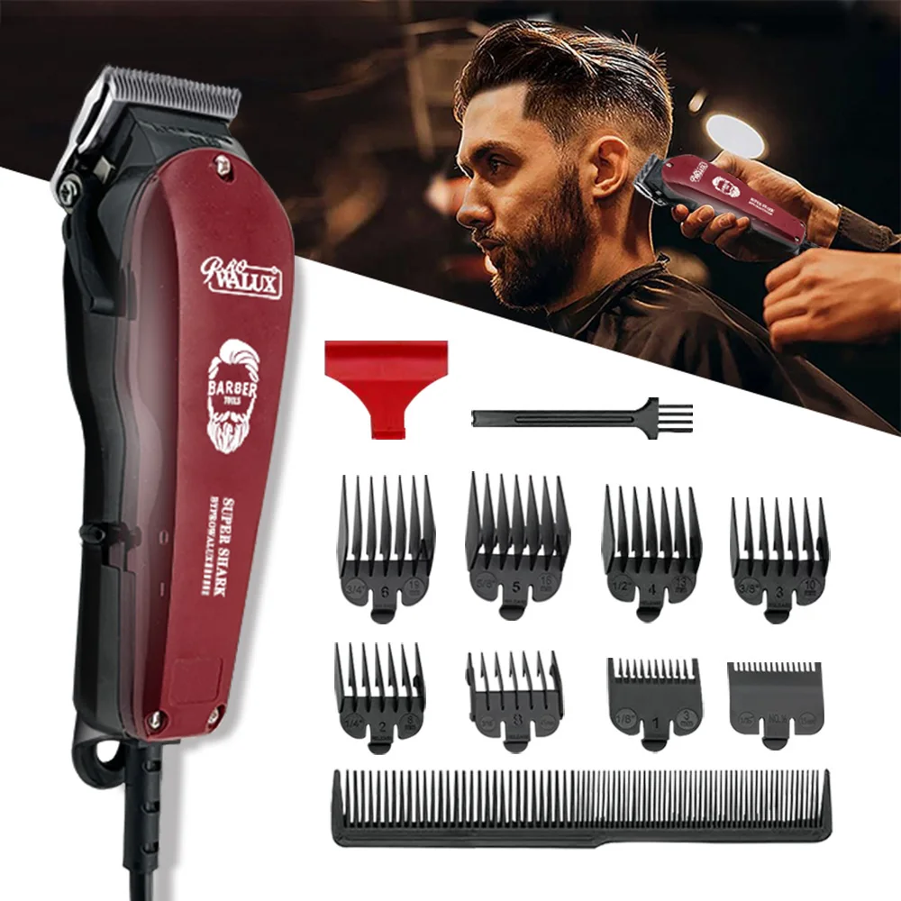 Walux Professionele Kapper Ac Tondeuse 10W Krachtige Trimmer Home Man Rustig Scheerapparaat 2M Kabel Haar Snijmachine 8 Beschermkammen