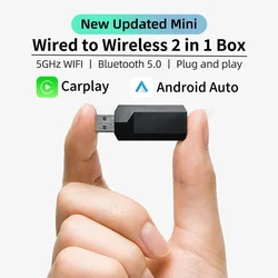 Cable a Caja inalámbrica 2 en 1, CarPlay, Android, adaptador automático para OEM, estéreo, Plug and Play, enlace inteligente, conexión rápida Universal