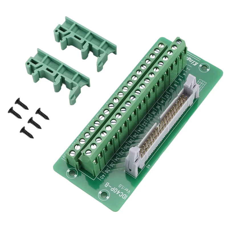 A46T IDC40P 40Pin Connector Strip Breakout Board Terminal Block Plug PLC Interface with Bracket, for PLC, DIN Rail Mount