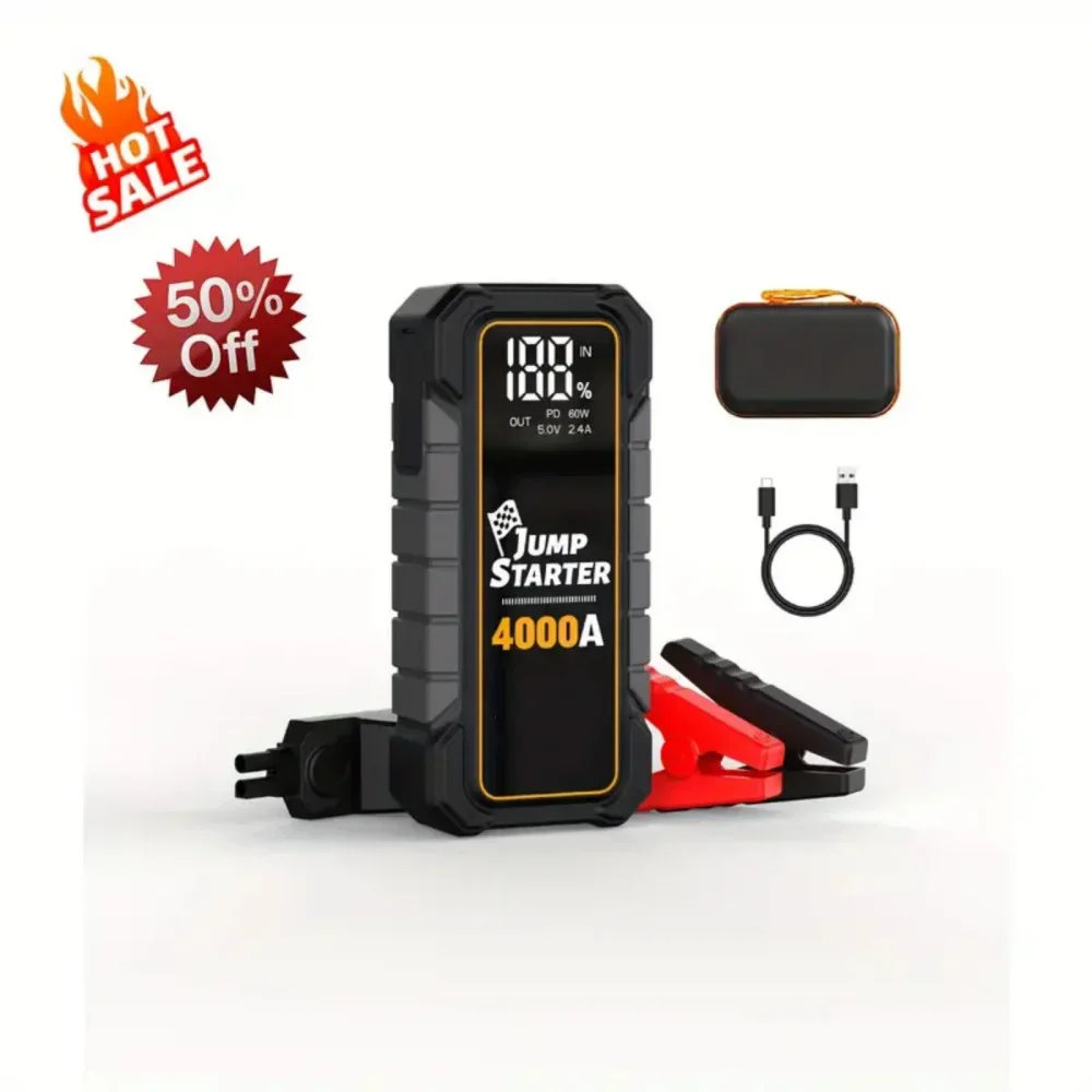 

20000mAh 12V Car Battery Jump Starter 4000 Peak Amp USB Fast Charging LED Light