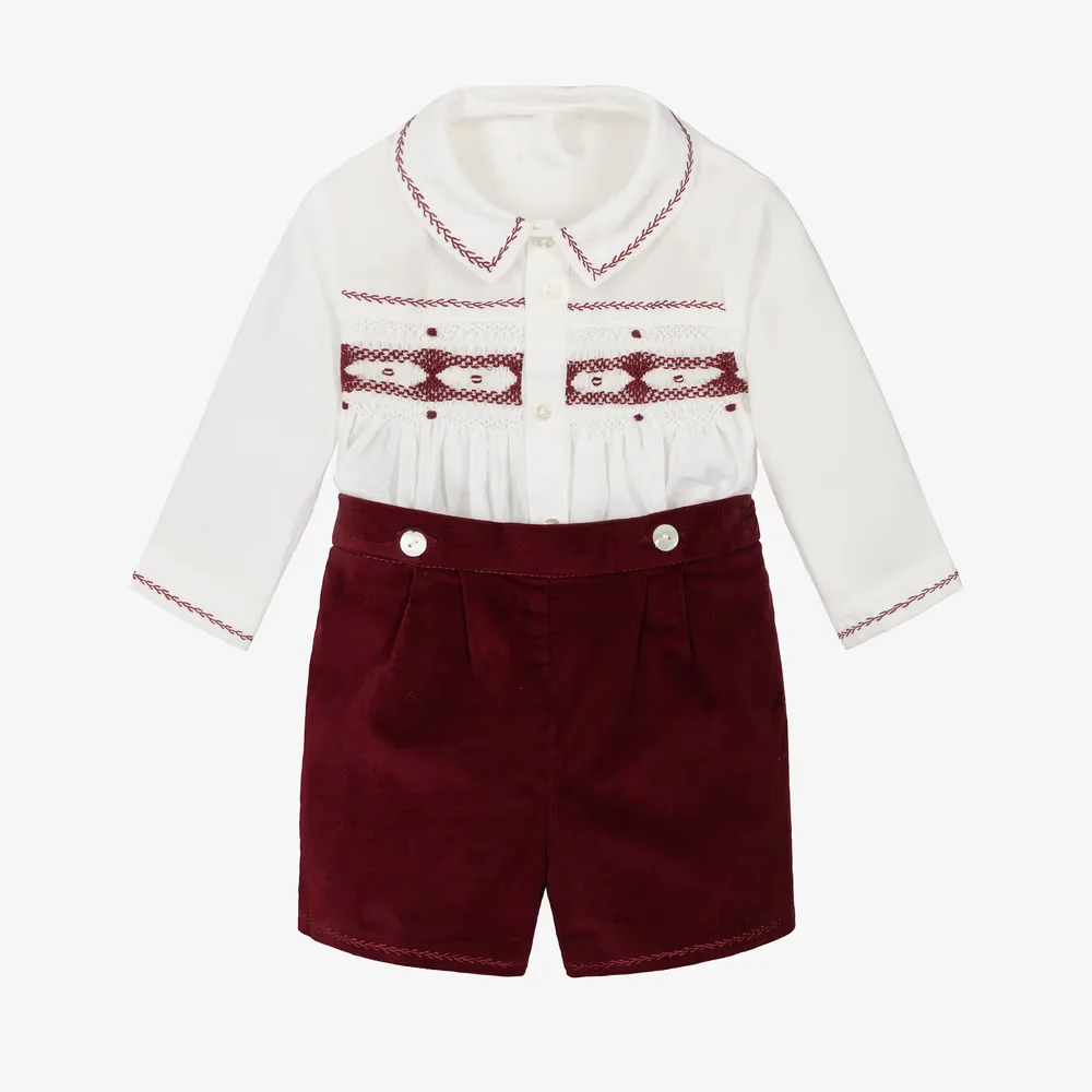 

Испанский комплект одежды ручной работы для маленьких мальчиков, бутиковые детские рубашки, голубые шорты, летняя одежда для младенцев