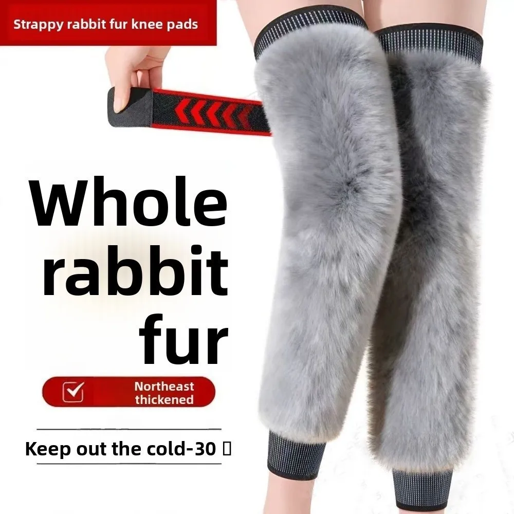 Imitation Otter Rabbit Hair Warm Knee Pads with Straps Winter Warm Windproof Winter Knee Cover Comfortable Wraps Leg