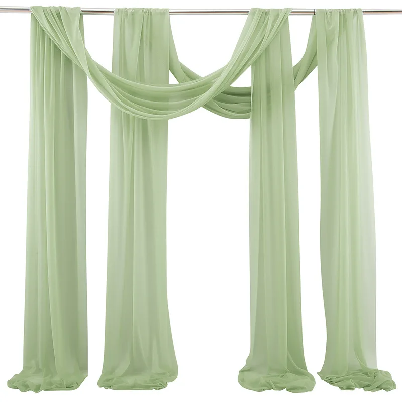 4PCS Sage Green Chiffon Wedding Table Runner,Chair Sashes Gauze Sheer Vintage Dining Birthday Party FestivalCake Table Decor
