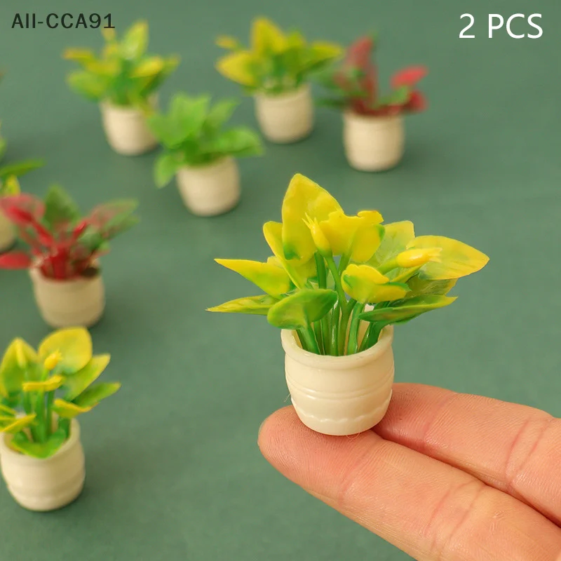 

CCA91-2Pcs Doll House Home Garden Decor Toy Accessories 1:12 Dollhouse Miniature Green Leaf Potted Plants Flowerpot Bonsai Model