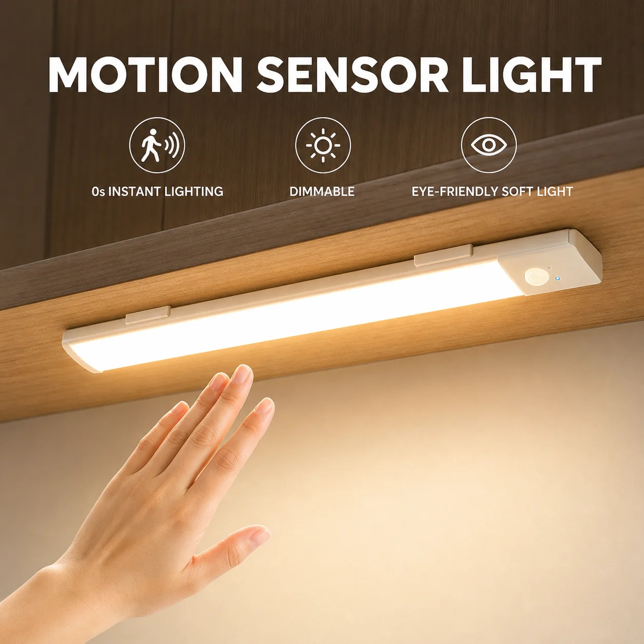 1pc Wireless Rechargeable LED Motion Sensor Cabinet Light - Ideal for Closet, Kitchen, Wardrobe, Stairs - Battery Operated Night