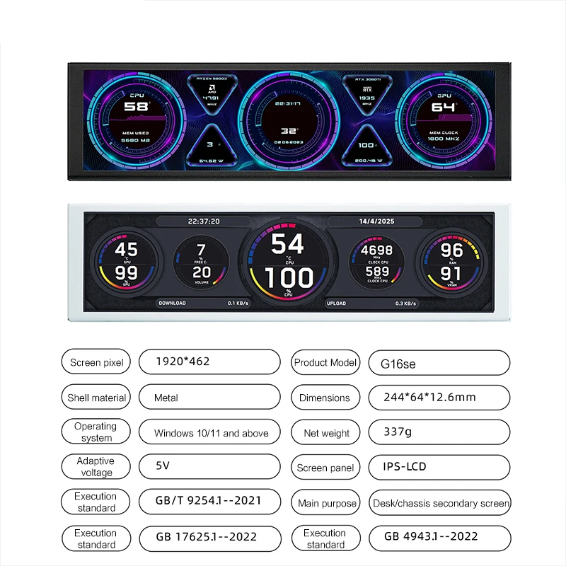 9.2''IPS TYPEC Secondary Screen,Software Driver Available For Multiple Themes, Support Photo/Video Play/GIF