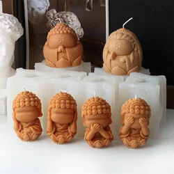 Lotus Base Little Cute Chanting Guanyin Candle Mould Chubby Buddha Sculpture Buddhism No Look Say Listen Statue Silicone Molds