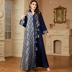 UNI Ramadan-Dubai Sequins Embroidery Panel Long Dresses For Muslim Women's Patchwork Sleeve Kebaya V-Neck Abayas