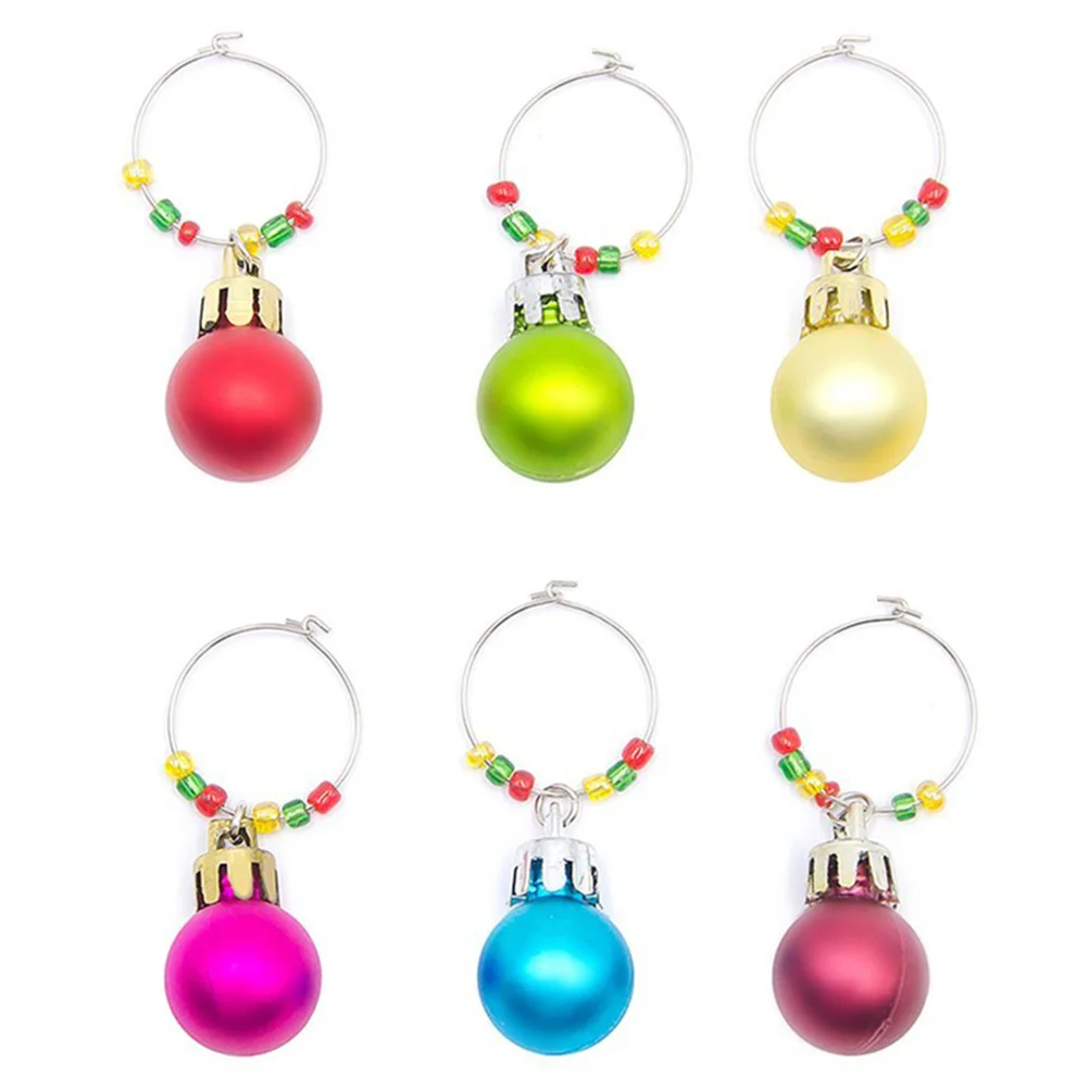 

6Pcs Glass Charms Christmas Premium Wine Glass Rings Colorful Drink Identifiers Festival Party Supplies Decorative Hoops