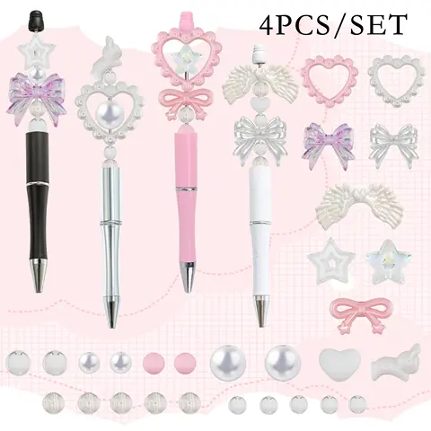 4PCS Butterfly Knot Love Simple DIY Bead Pen Set, Ins Style Bead Handmade Enthusiast Gift, Office and Learning Supplies Reward G