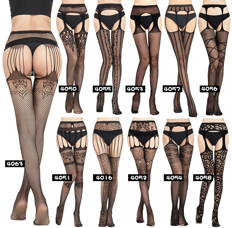 

Hot New Plus Size Sexy Women Stocking Fishnet High Waist Transparent Tight With Garter Belt Pantyhose Crotchless Lingerie Women