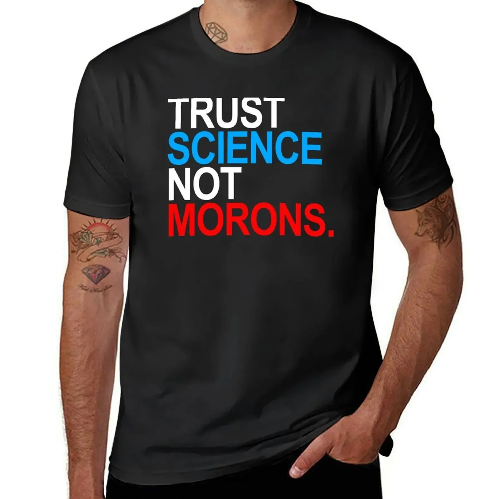 Футболка TRUST SCIENCE NOT MORONS (красная, белая и синяя), аниме футболка, эстетическая одежда, дизайнерские рубашки, мужская одежда