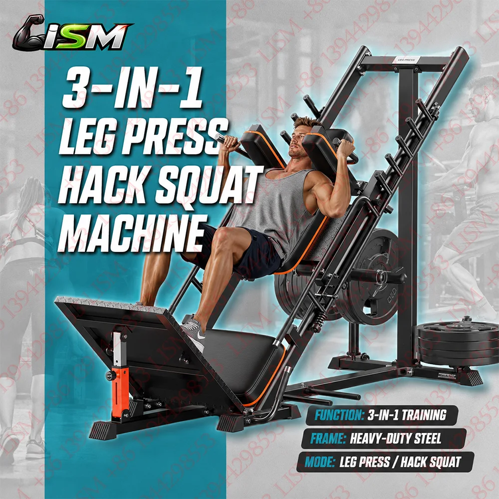 Máquina de Leg Press e Hack Squat 3 em 1 com Sistema de Polias Ultra Silencioso, Ajustável para Treino de Força de Parte Inferior do Corpo em Casa