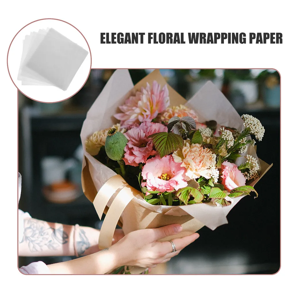 100Pcs Elegant Vintage Floral Wrapping Paper Waterproof Soft Tissue for Flower Bouquets Single Stem Florist DIY