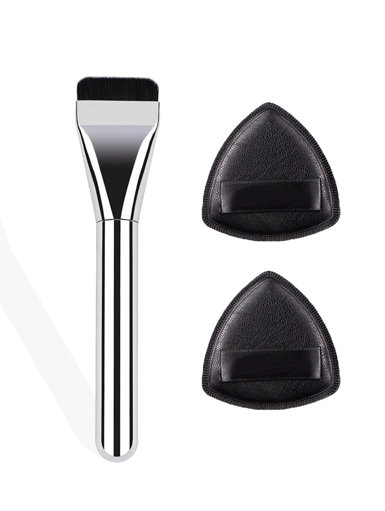 Brocha para base ultrafina, esponja de maquillaje con cojín de aire negro, brocha para máscara plana, juego de brochas para base, herramientas de maquillaje profesionales