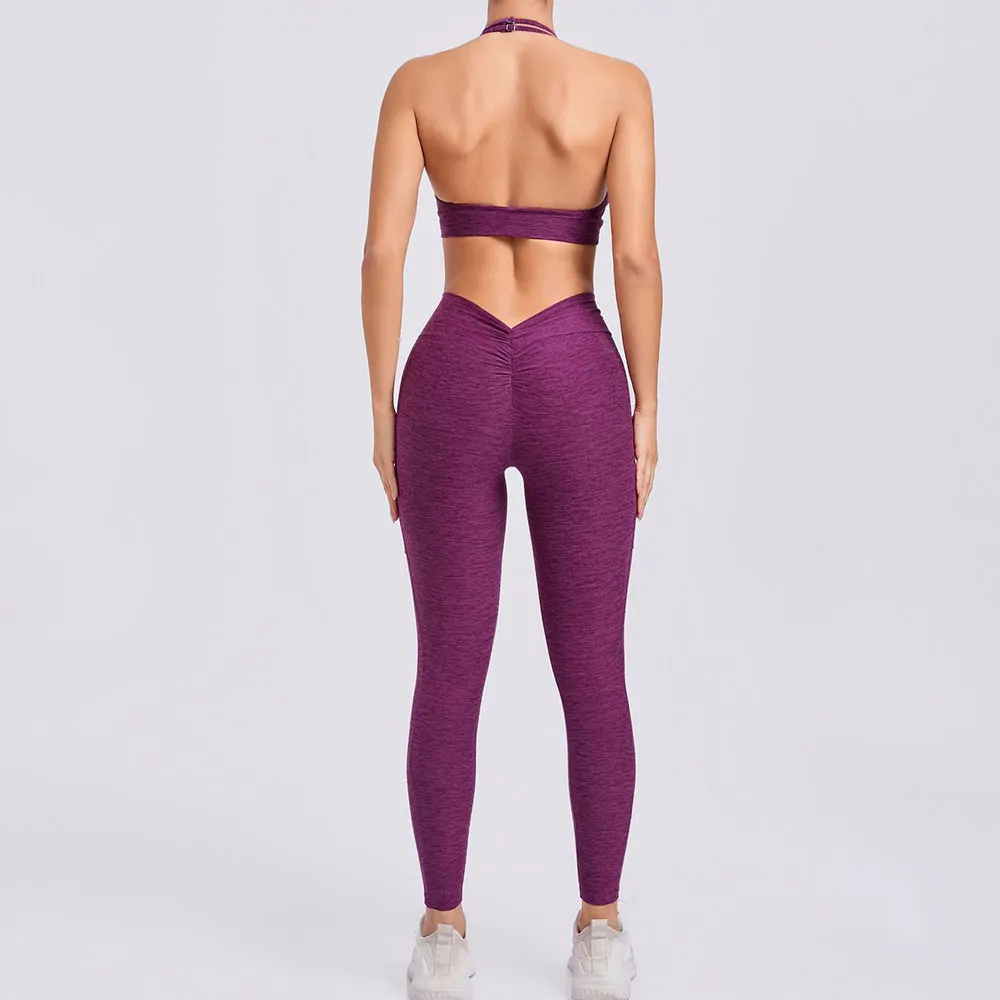 

Two Piece Yoga Suit V Back Scrunch Legging Women Gym Suit Tracksuit Women Running Workout Set Female Sportswear Yoga Clothing