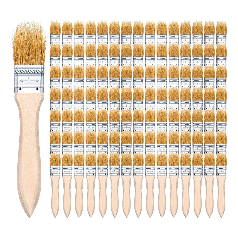 100Pcs 1 Inch Chip Paint Brushes Bulk, Small Paint Brush Brick Stain Paintbrushes Bristle Wood for Acrylic Paint, Crafts