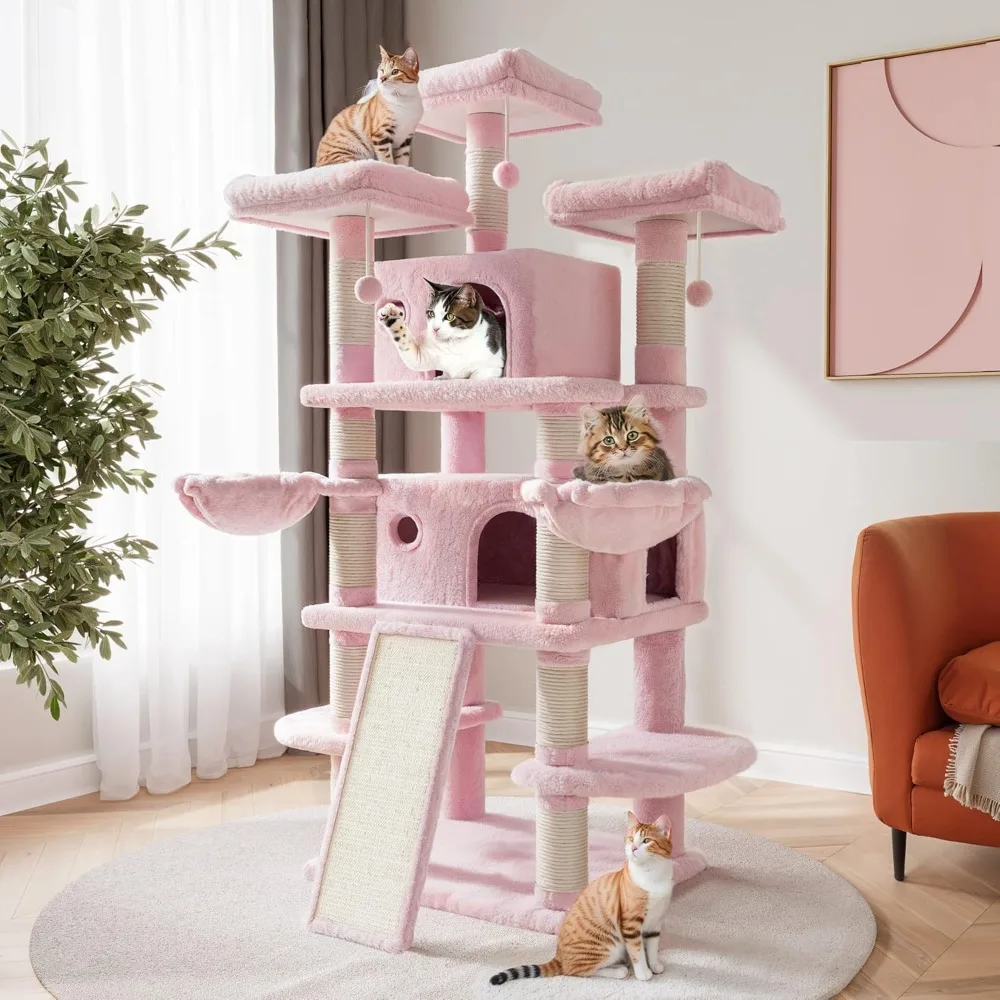 

68 Inches Multi-Level Large Cat Tree for Big Cat Tower with Condo/Cozy Plush Cat Perches/Sisal Scratching Posts