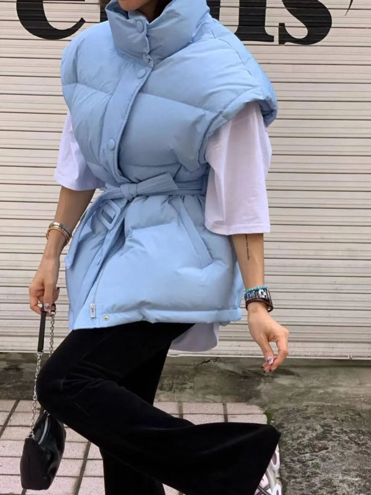 Débardeur en duvet de coton pour femme, ample, col montant, sangle, nouvelle collection automne/hiver 2025