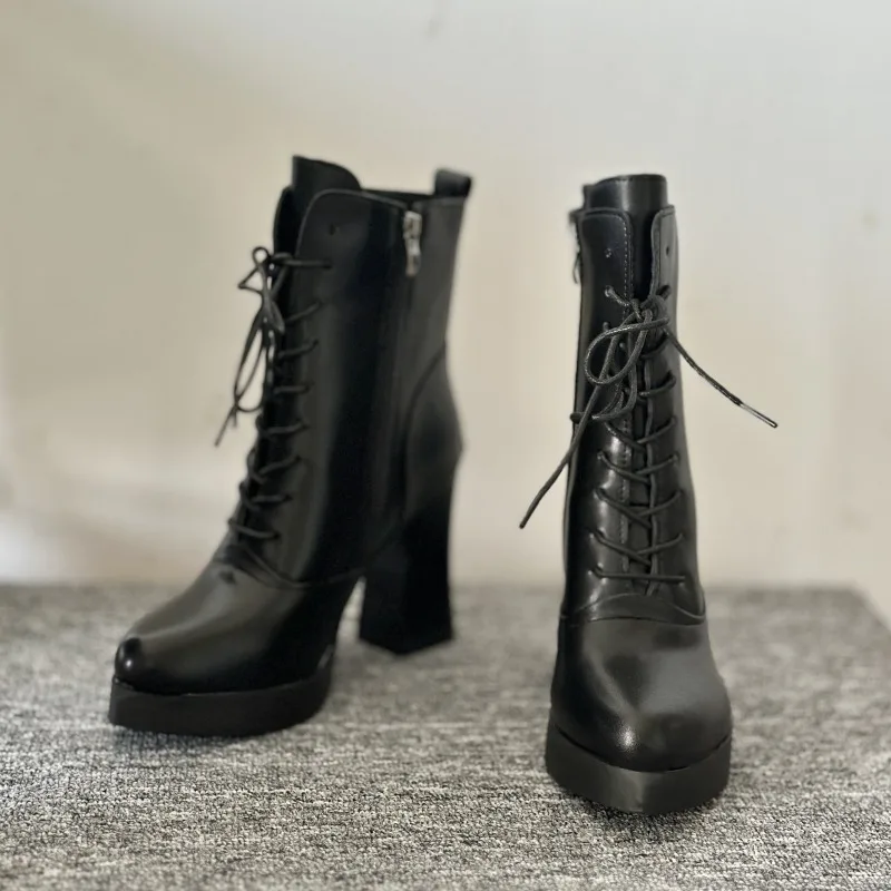 

Короткие сапоги до бедра на платформе, осенние новые нескользящие износостойкие туфли на высоком каблуке с острым носком и боковой молнией