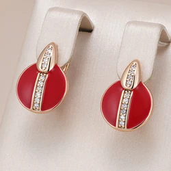 Kinel Hot Fashion Red Enamel Natural Zircon English Earrings For Women Girl Simple 585 Rose Gold Color Party Eardrop Jewelry