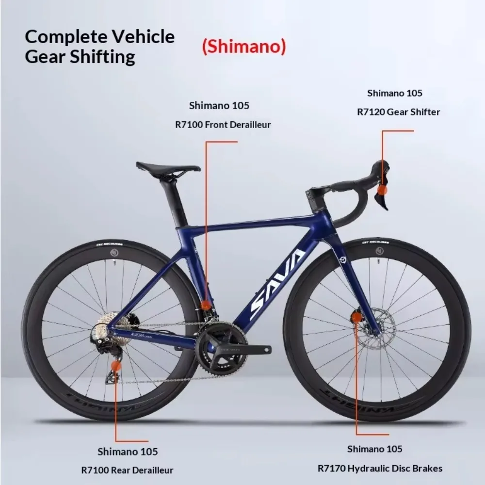 

Aurora A7L Pro Carbon Road Bike Fiber Racing R7120 Variable Speed Hydraulic Disc Brake Ultra-light Unisex Bent Bar Mint