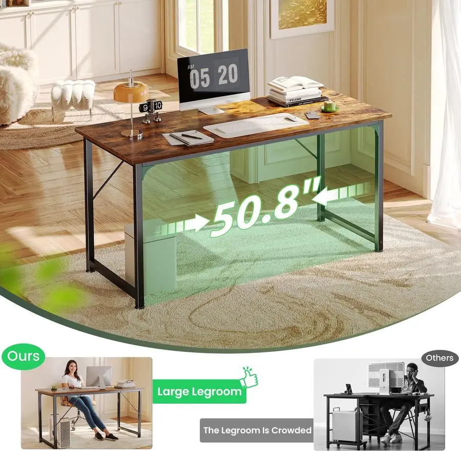 Computer Desk, 55 Inch Home Office Desk, Gaming Writing Work from Home Study Desk, Large Legroom, Sturdy Metal Frame, Modern Sim