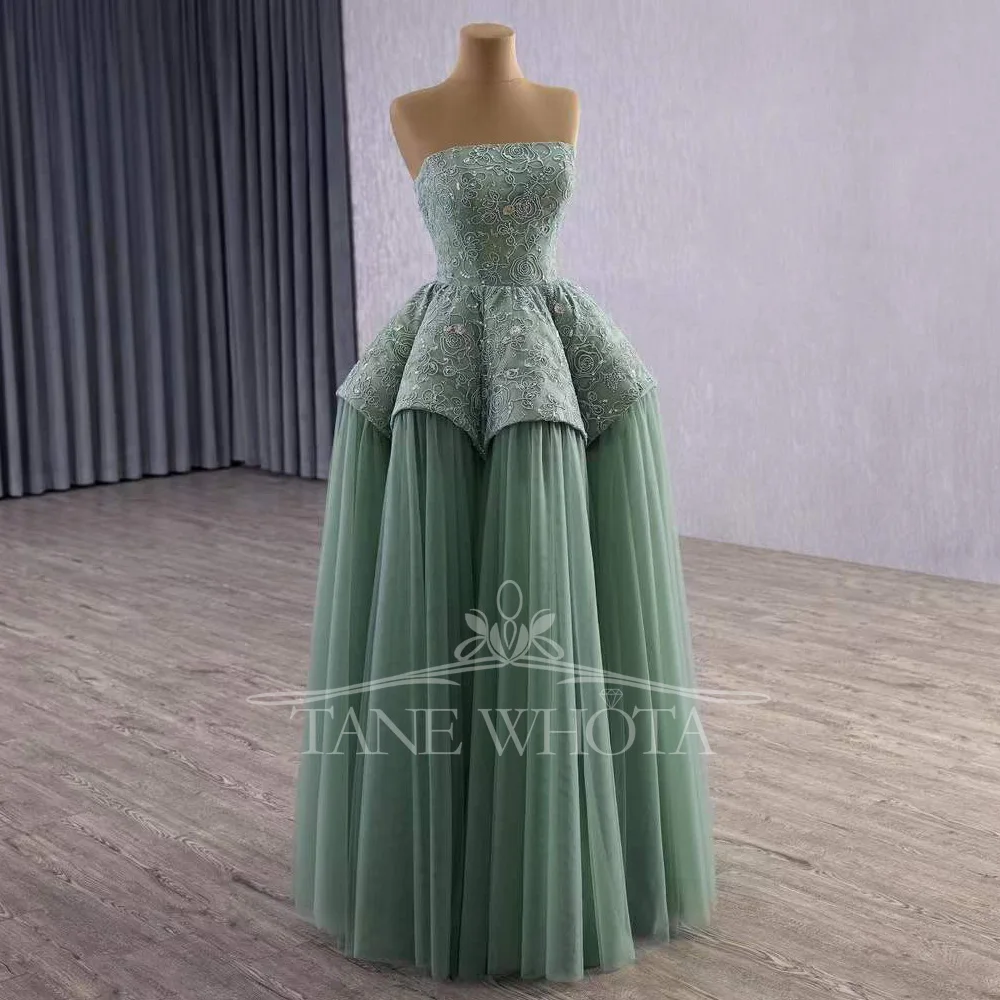 Avocado Green Strapless Evening Dress 2026 Luxury Lace Up Back Sequined Beading Customizable Sexy Special Occasion Gown