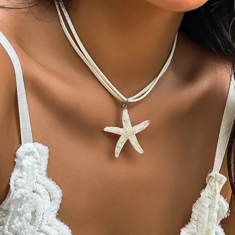 Pendant Conch Clavicle Chain Vintage Bohemian Style Y2K Accessories Starfish Necklace Gold Beach Choker Women