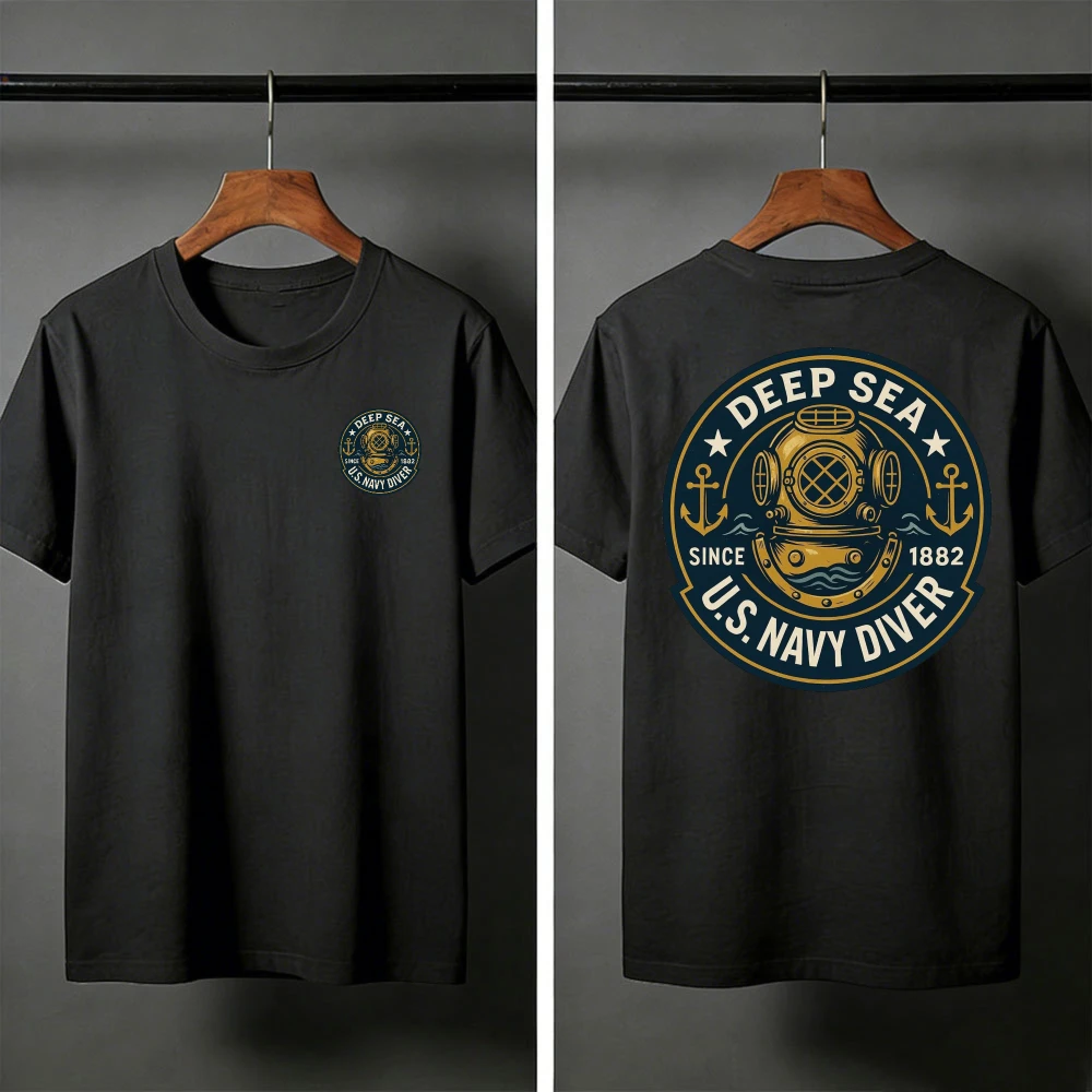 Deep Sea Diver Emblem Sommer-T-Shirt für Herren im Militärstil, Freizeitkleidung, Strand- und Outdoor-Aktivitäten, Taucherkleidung, Hemden – Detail 2