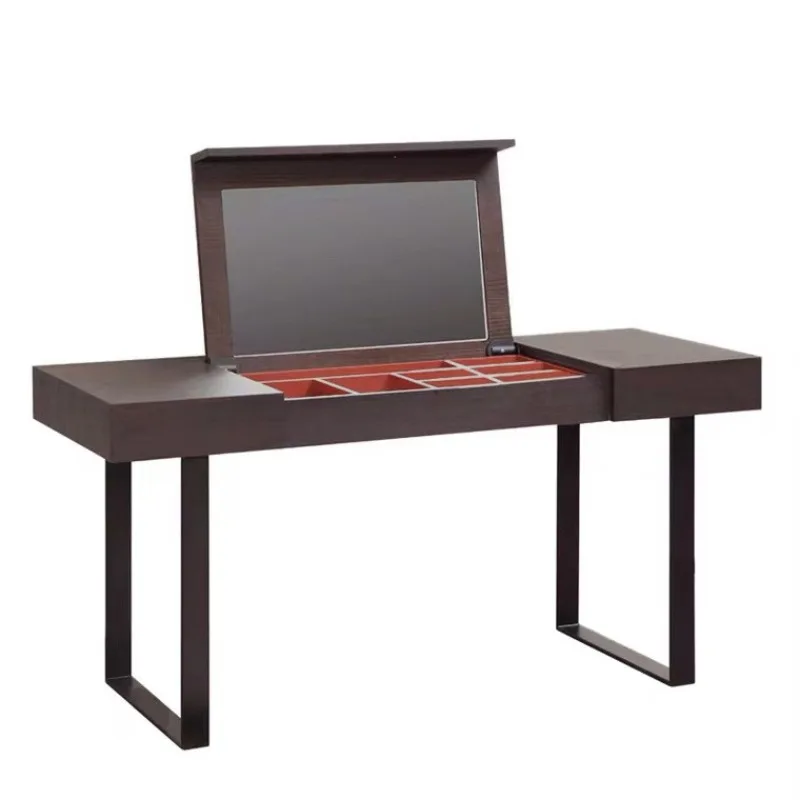 Italian minimalist smoked solid wood multi-functional makeup table, invisible mirror dresser, bedroom desk, simple computer desk
