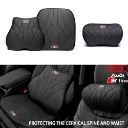 Auto Emblem Memory Foam Seat Pad Headrest Leather Lumbar Backrest Cushion For Audi SLine Quattro A4 B8 A3 8P A6 C7 8V B6 B7 TTRS