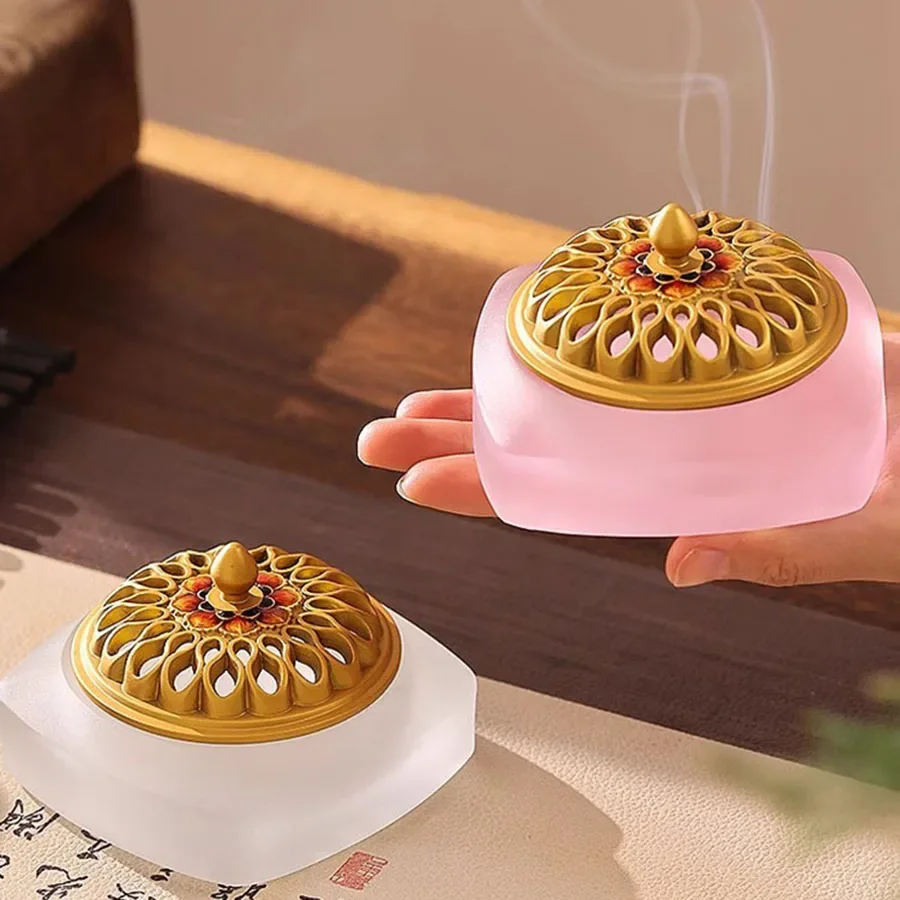 

Decoration Incense Burner Ornament Modern Oriental Incense Burner Porcelain Chinese Gift Glass Portable Round Incenso Home Decor