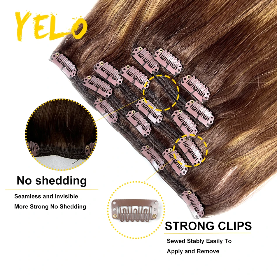 18 Zoll Balayage Highlight Farbe T4-4-27 Clip in Echthaar verlängerung unsichtbare lange gerade Frisur Haar teile für dünnes Haar