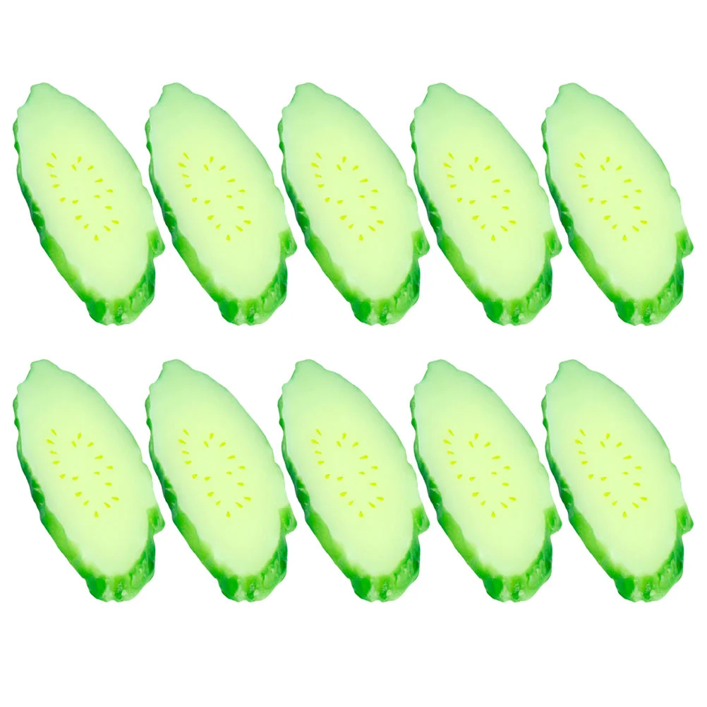 10 Pcs Simulation Cucumber Slice Artificial Decors Lifelike Green False Decorative Vegetable Models Props Shop Photo Adornment