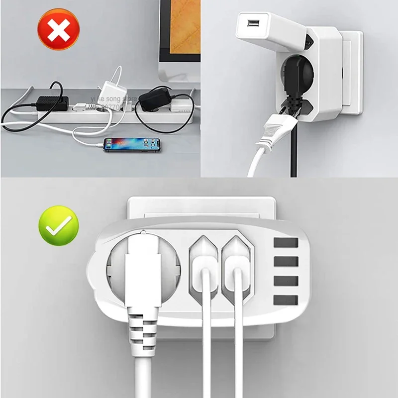 Áram csík 3 Account current kivezetések Puffad Hátvéd Európai Unió dugasz 4000W 16A 250V aljzat vel 5V/2.4A 4 USB ports utazási Adapter számára haza Hivatal