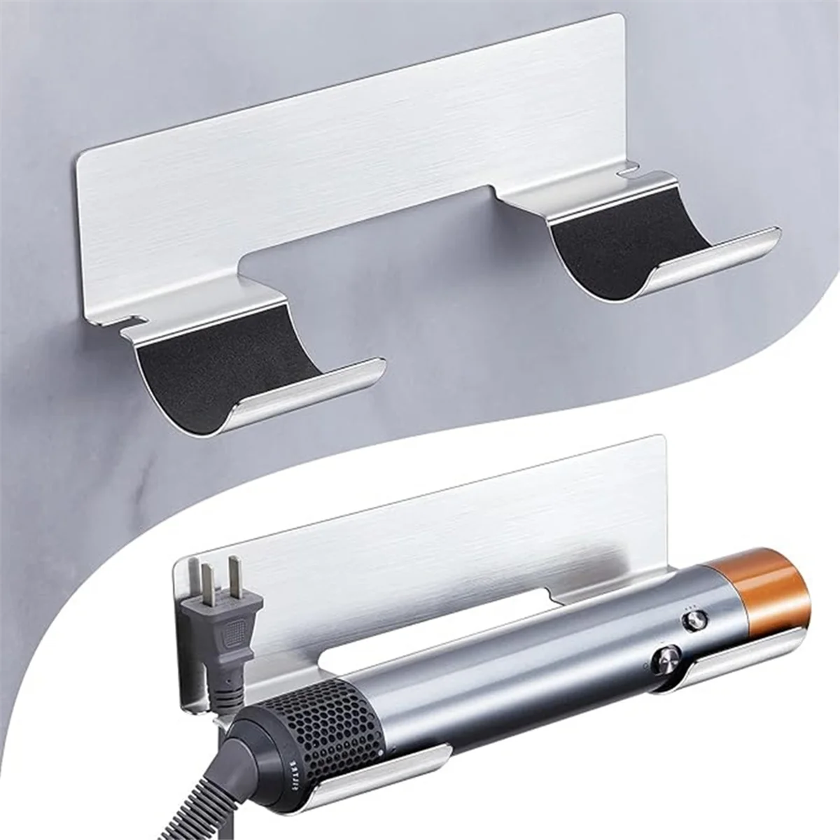 A72P حامل تخزين أدوات الشعر، حامل مجفف الشعر، منظم أدوات الشعر، حامل مجفف الشعر للحمام، مثبت على الحائط، ذاتي اللصق #2