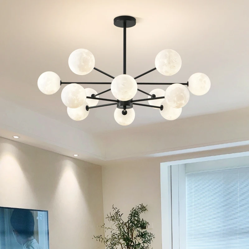 New Modern White/Black/Gold Moon LED Chandelier Living Dining Room Bedroom Hanging Light Cream Style Magic Bean Molecular Lamp