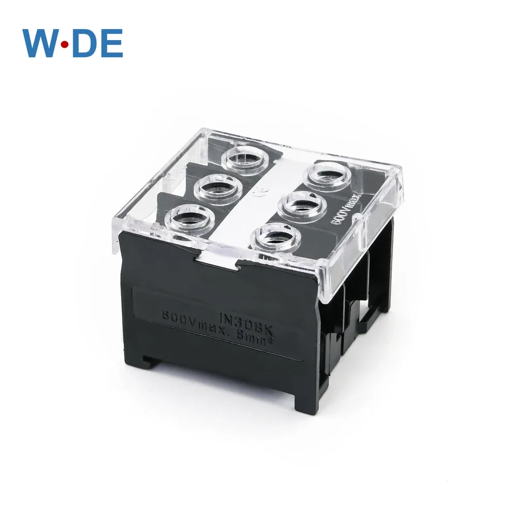 

1 Piece IN30BK DIN Rail Terminal Block Junction Box 600V 50A Split High Current Brass Wire Connector