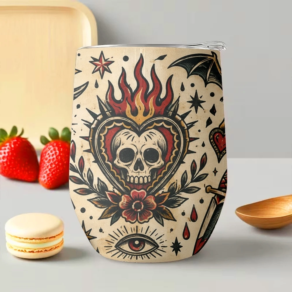 Vintage Haunted Flash Art Vacuum Flasks 12oz Insulated Stainless Steel Mug with Lid Double Wall Vacuum Hot Cold Drink Cup