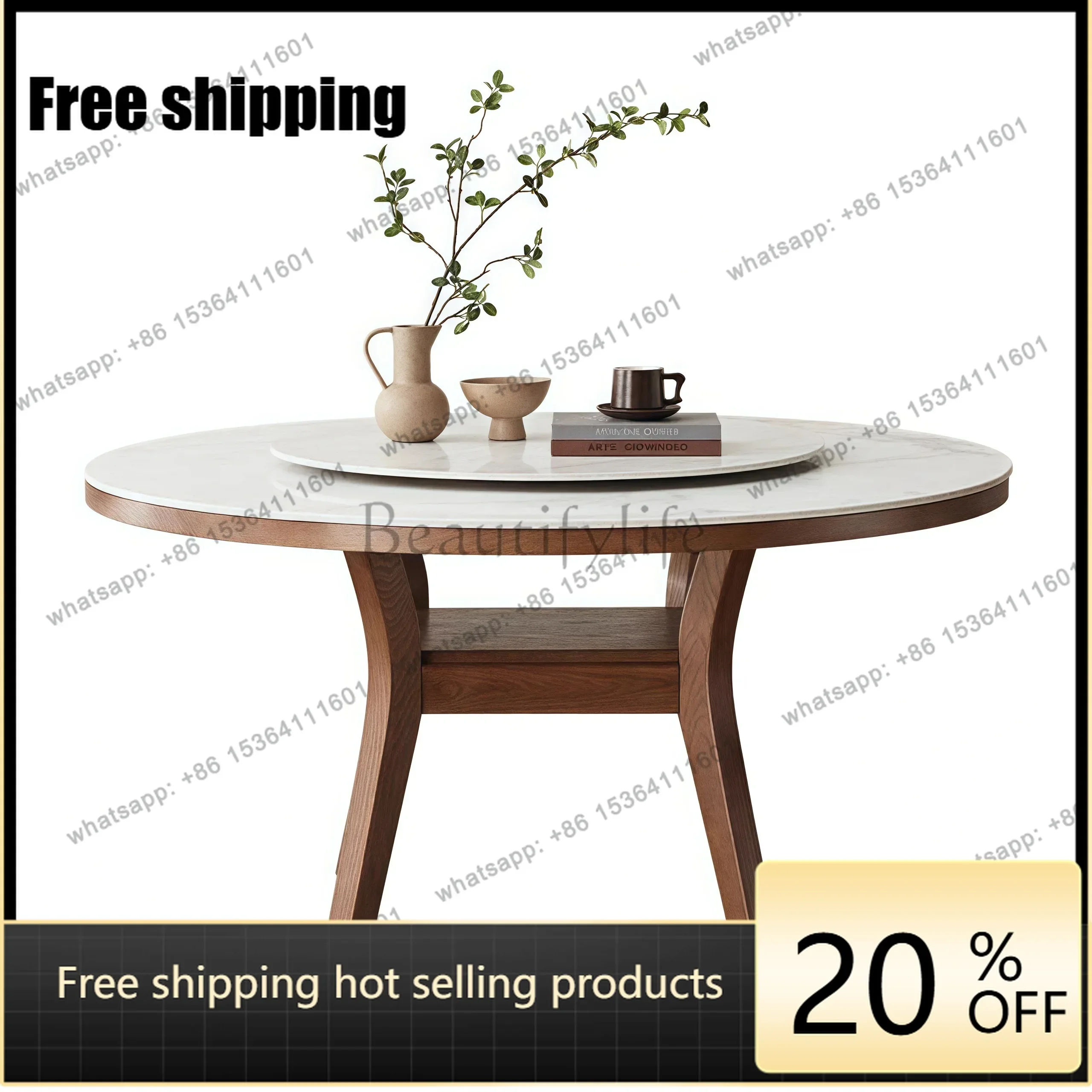 Factory Directpg Nordic Solid Wood Rock Slab Round Dining Table Italian Design Modern Small Apartment Household Round Table