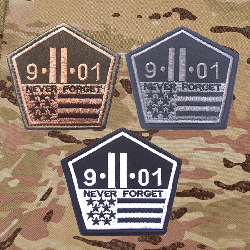 911 Never Forget Tactical Embroidered Patch Fastener Anti-Terrorism Applique Patch Stickers On Clothing