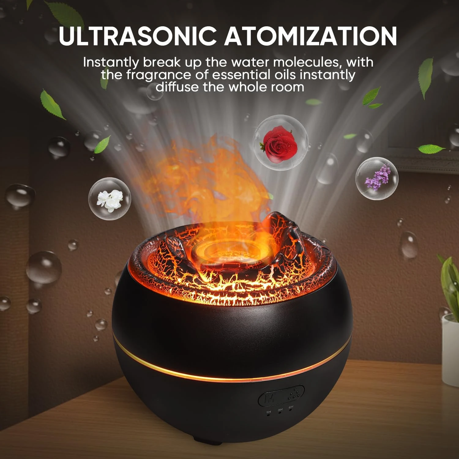 Enhance Your Space with Soothing Black Volcano Flame Ultrasonic Aromatherapy Essential Oil Diffuser - Cool Mist Humidifier for B