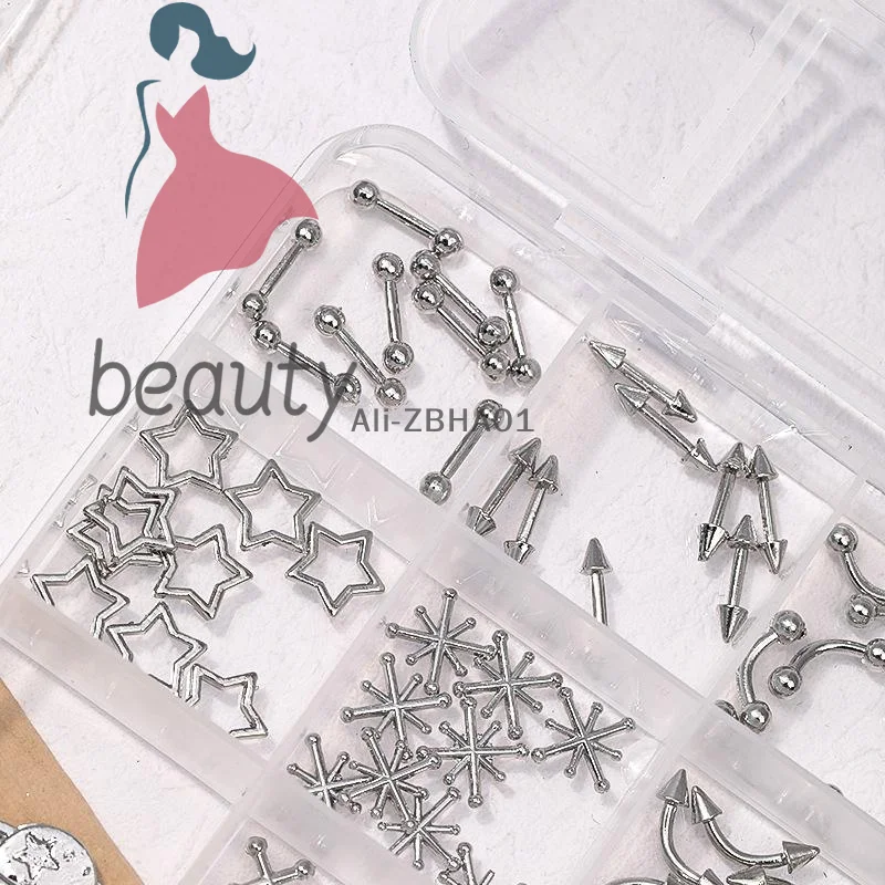 Nail Tip Decoration 12 Grids Alloy Nail Charms Punk Y2K Metal Parts Retro Circle Nails Supply DIY Crafts Manicure Rivet Chain