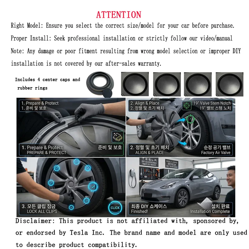 4PCS For Tesla Model Y 2025 Juniper 19 Inch Wheel Cover Hubcaps Full Rim Edge Protector Aero Wheel Hub Cap Replacement Accessory