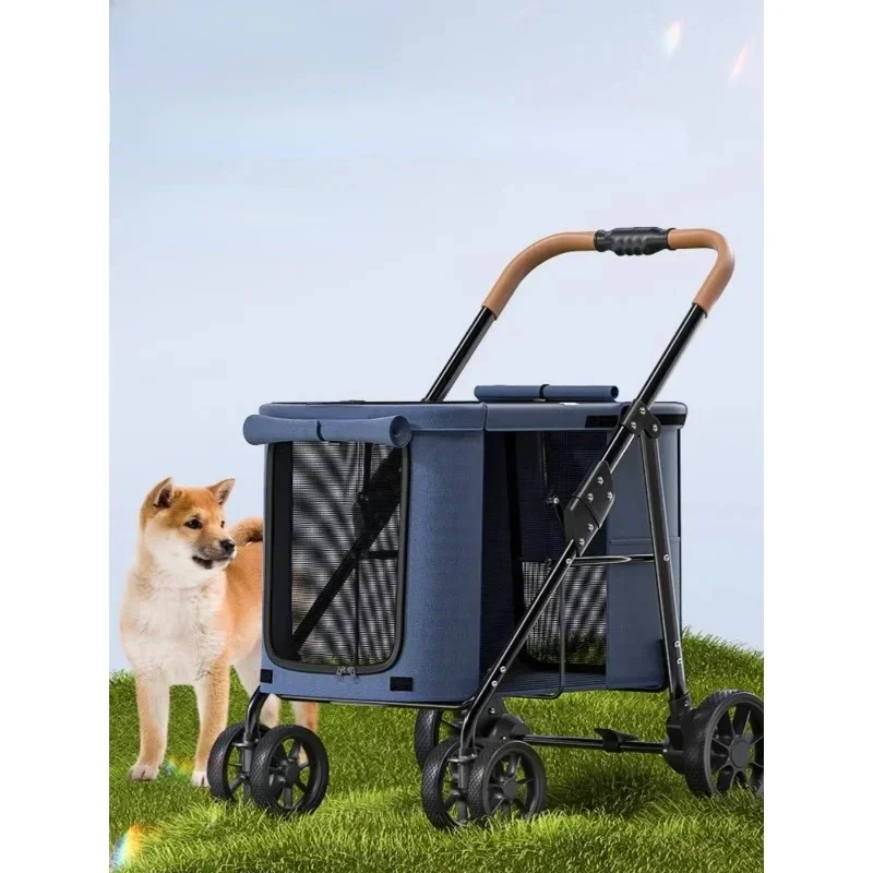 

Foldable Pet Stroller for Large Dogs- Lightweight and Spacious Dog/Cat Carrier with Room for Multiple Small Breeds