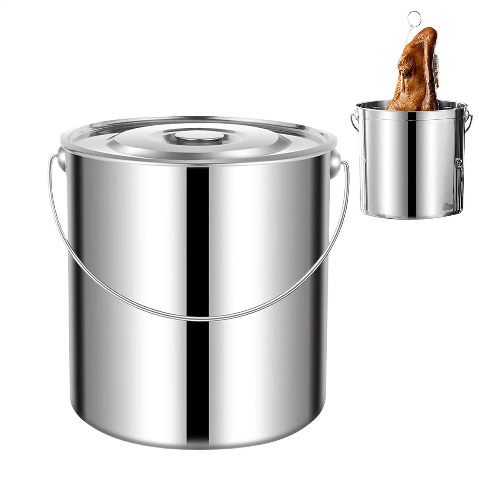 Stainless Steel Stockpot with Lid Rice Storage Bucket Heavy Duty Milk Bucket Deep Pot with Lid Cooking Kitchen Saucepans