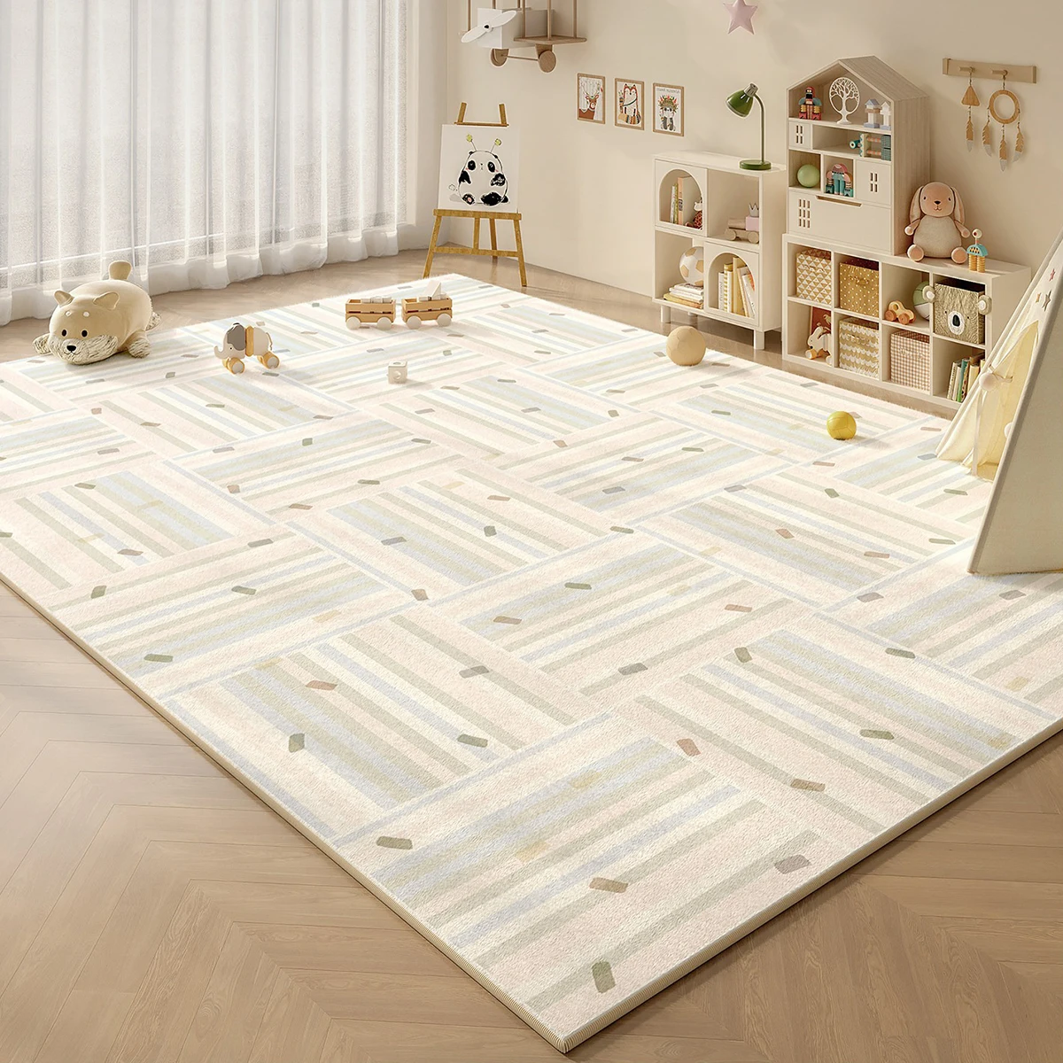 Living Room Carpet Plaid Striped Large Area Rugs Bedroom Floor Mat Home Decoration Room Rug Soft Plush Machine-washable Mats 카페트